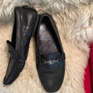 Mens LOUIS VUITTON Black LV Logo Slip On Loafers Shoes Size 12 Made in Italy